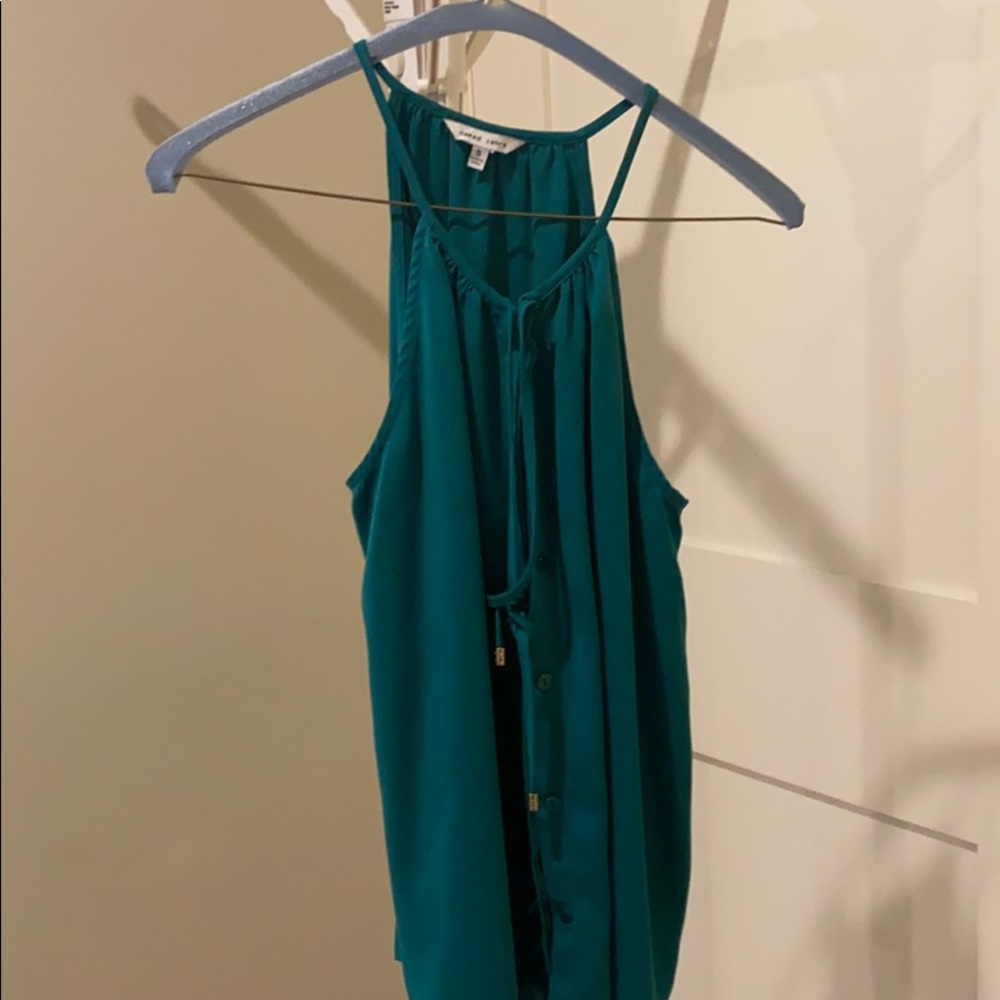 Teal button down tie front tank